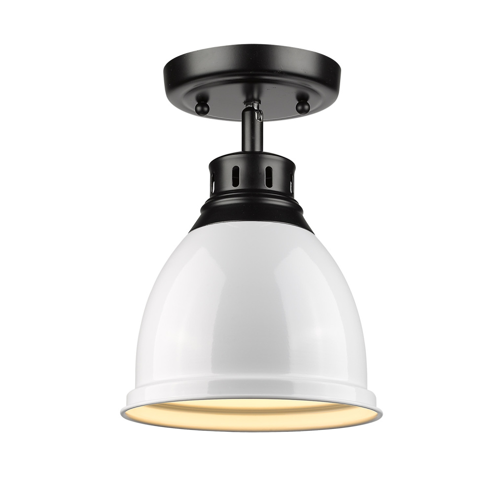 Wry Lighting Duncan 1-light Flush Mount in Matte Black and White shade